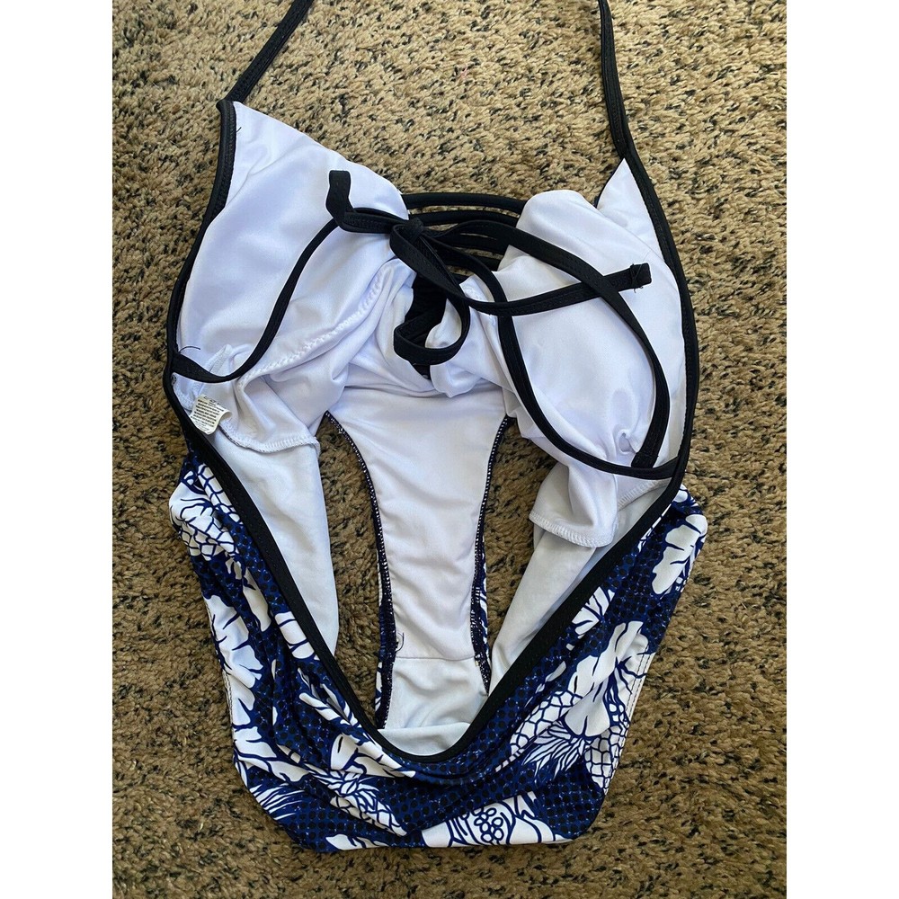 AdoreShe Sexy Deep V Pineapple Hibiscus Print One Piece Swim Suit Medium - Picture 6 of 7